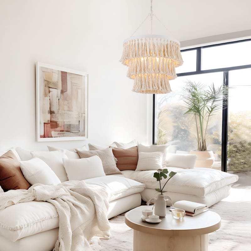 Stella Modern Farmhouse 4-Light Chandelier Boho Coastal 3-Tier Lights for Dining Room Bedroom - D18.5" x H28"