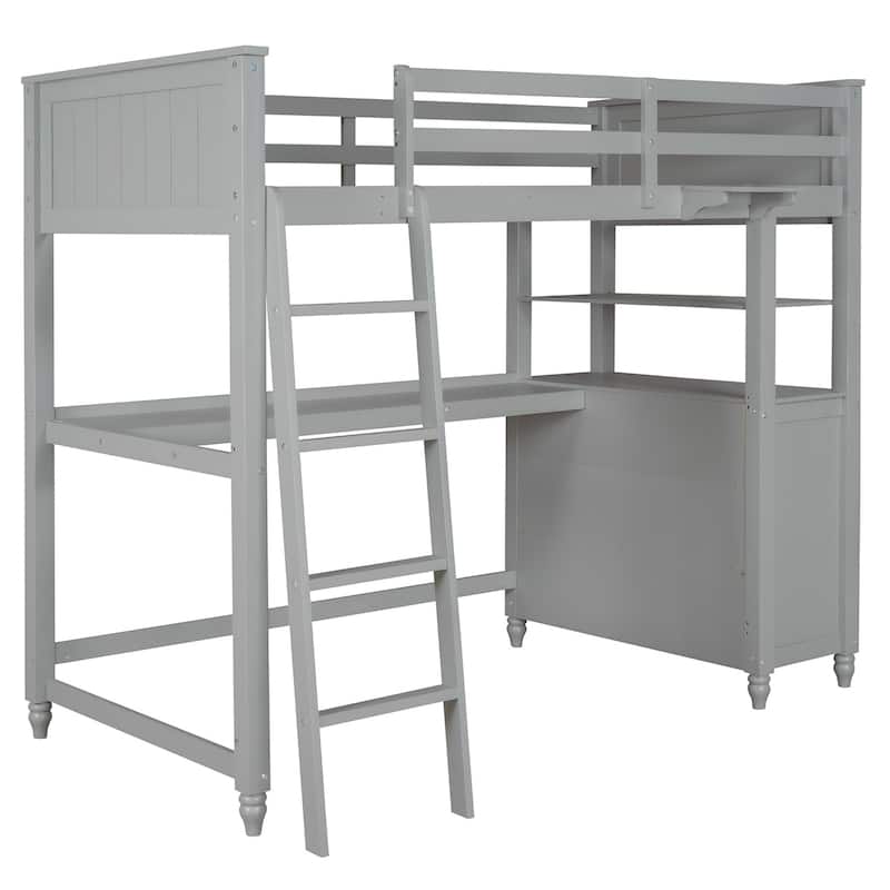Merax Wooden Twin/Full Loft Bed with Drawers and Desk, Shelves