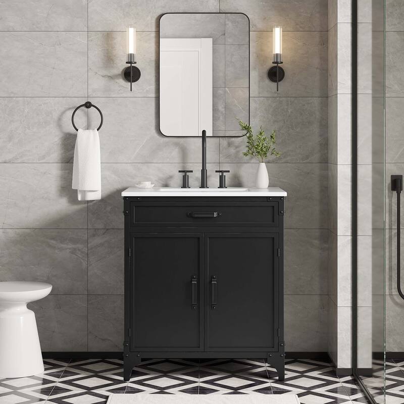 Steamforge Bathroom Vanity Basin Included - 30" - White Black