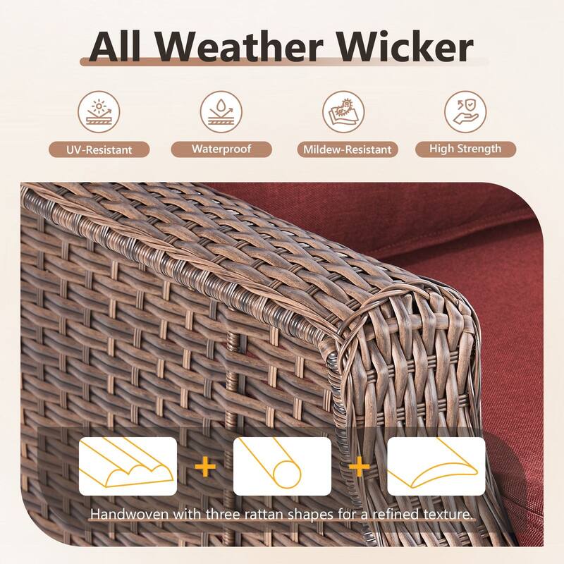 Gymojoy Wicker Patio Furniture Sofa Set, 6-Inch Ultra Thick Cushioned 360°Swivel Glider Chairs & Sofa Set