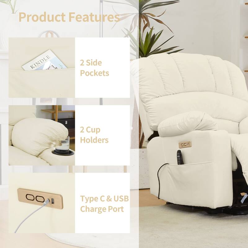 Power Lift Recliner Chair, Oversized Shell Backrest Reclining Chair with Massage & Heat for Elderly