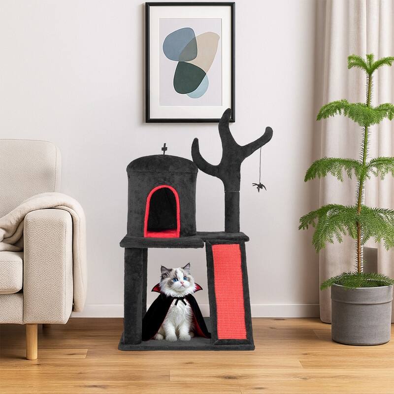 42" Gothic Cat Tree, Halloween Cat Tower Cat Tree with Spacious Cat Condo