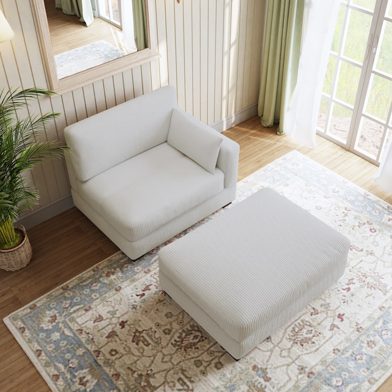 Modern Corduroy Upholstered Sectional Chaise Lounge with Ottoman