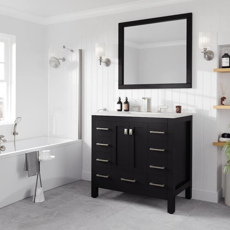 Eviva Hampton 36"W x 22"D Bath Vanity with White Carrara Quartz Top