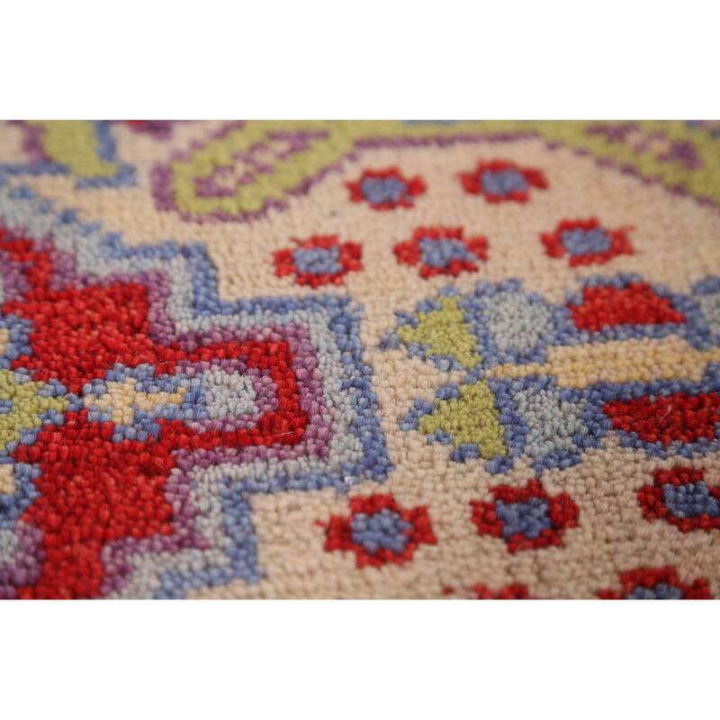 Pink Geometric Heriz Serapi Indian Runner Rug Handmade Wool Carpet - 2'8" x 9'9"