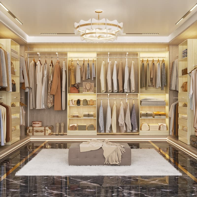 96'' W Walk-in Closet System with 4 Hanging Rods and 3 Shelving Towers, Sturdy Closet Organizer with Storage Shelves