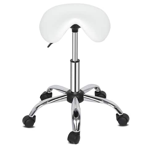 Adjustable Rolling Saddle Stool PU Leather Rolling Stool Salon Chair with Wheels