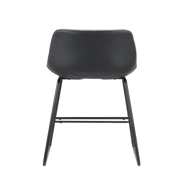 Set of Two Black Faux Leather Bar Chairs with Low Back and Metal Frame - 20” x 21” x 38”