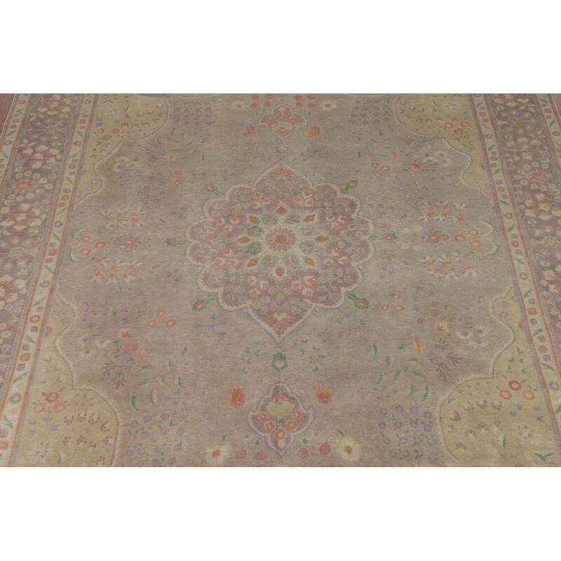 Distressed Brown Tabriz Persian Area Rug Hand-Knotted Wool Carpet - 9'8"x 12'11"