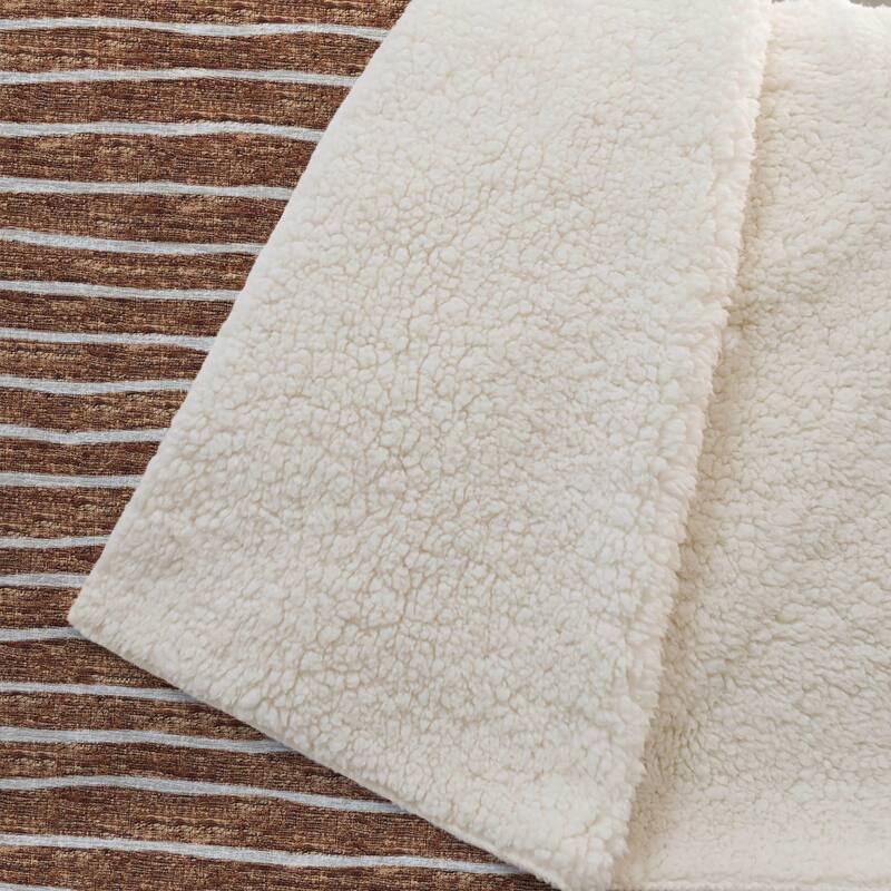 Premium Machine Washable ASB138 Subtle Stripe Sherpa Throw Blanket