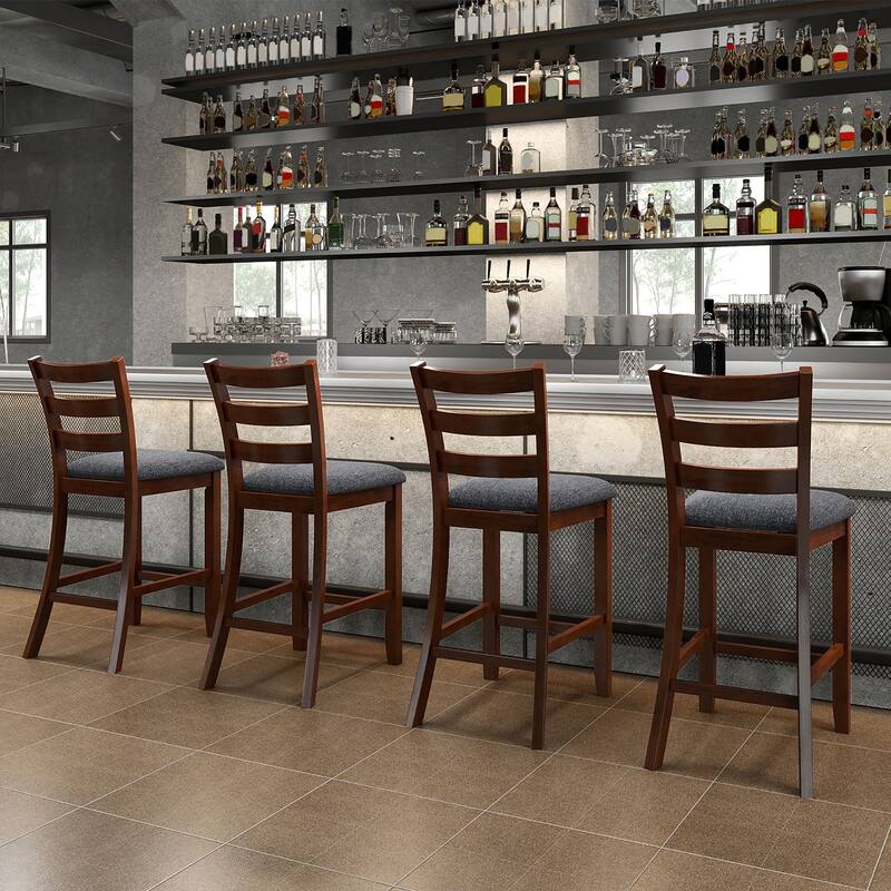 Gymax Wood Bar Stools Set of 2 Counter Height Chairs w/ Faux Leather - See Details