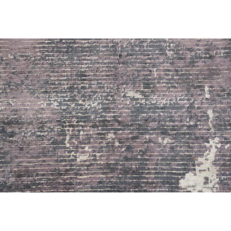 Hand Knotted Oriental Viscose Silk Carpet Modern All-Over Purples Abstract Area Rug - 8' 0'' X 5' 1''