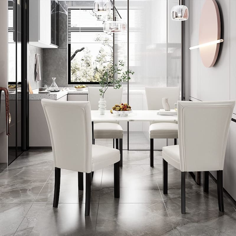 Faux Leather Upholstered Parsons Dining Chair with High Backrest - White - Set of 4