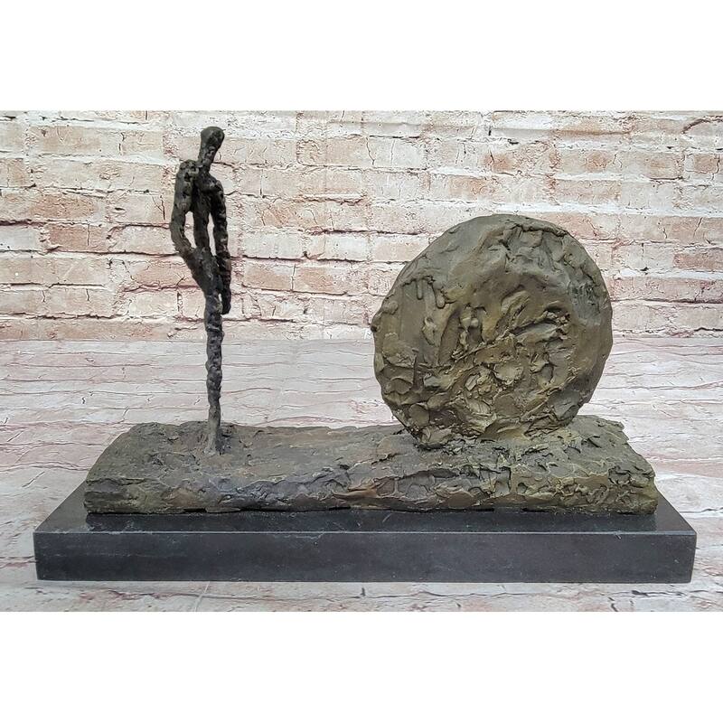 Handcrafted Gia 100 Percent Real Bronze Sculpture Woman And Wheel Clic Artwork Statue