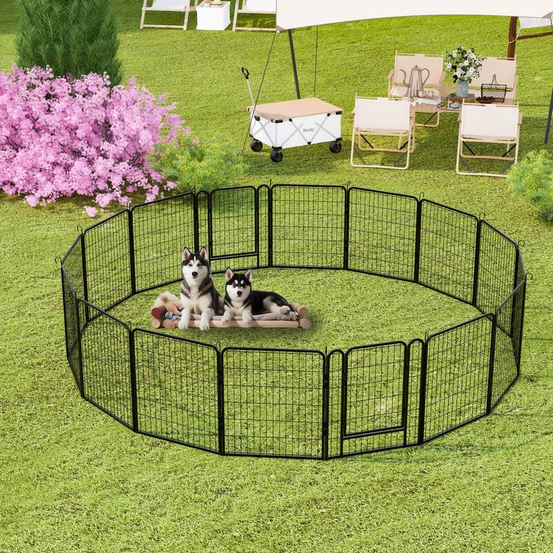 Heavy Duty Metal Playpen Dog House Dog Crate with Door Dog Fence Pet Exercise Pen Dog Crate for Outdoor - Black