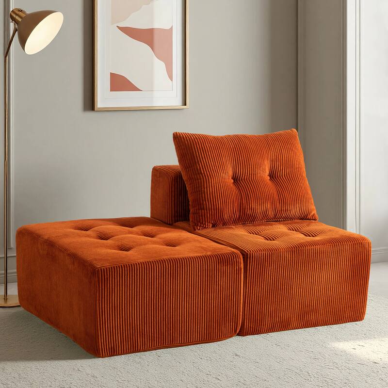 Modular Sectional Corduroy Chaise Lounge - 64.5"D x 28.3"W x 26.3"H