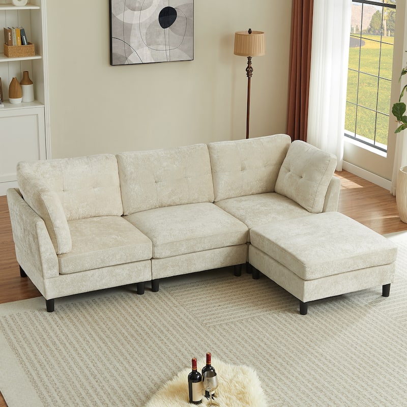 99.41" Chenille High Armrest L Shaped Sofa