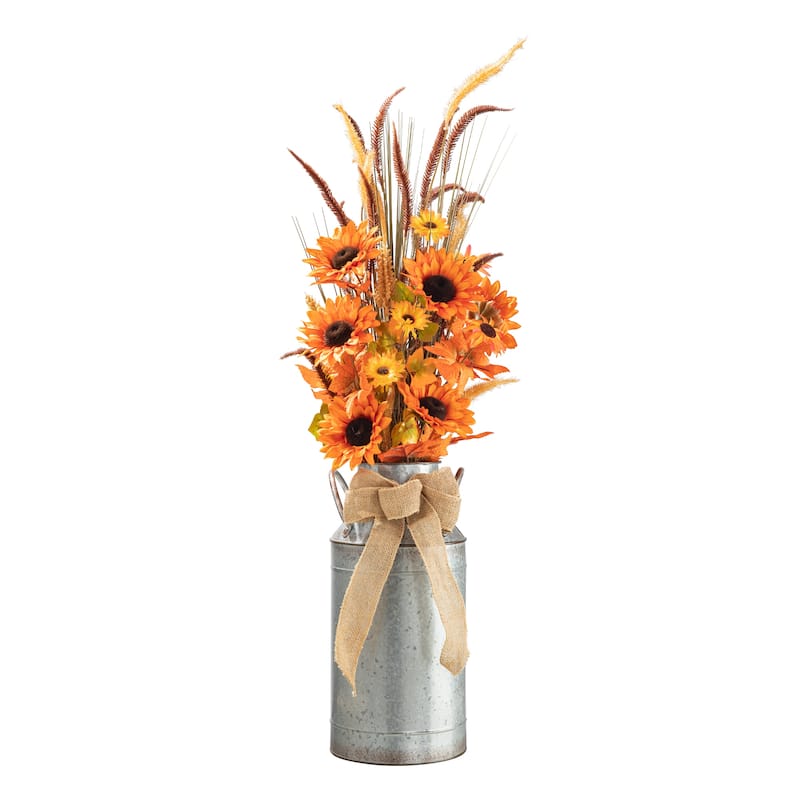 Glitzhome 3ft Fall Sunflower Leaf Potted Tree Thanksgiving Porch Decor