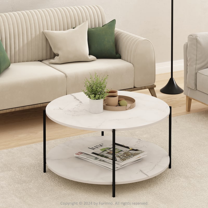 Furinno Besi 2-Tier Modern Round Coffee Table Table with Sturdy Metal Legs, Americano/Black