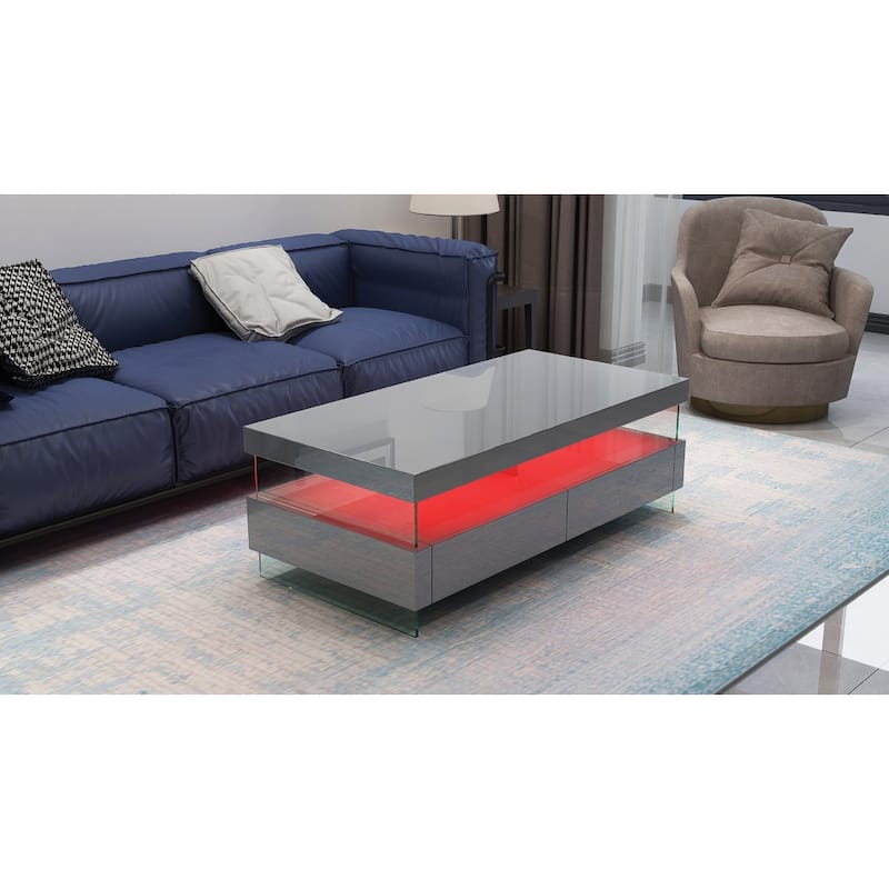 Modern & Contemporary Built in LED Coffee Table Made with Wood & Glossy Finish Bed Bath