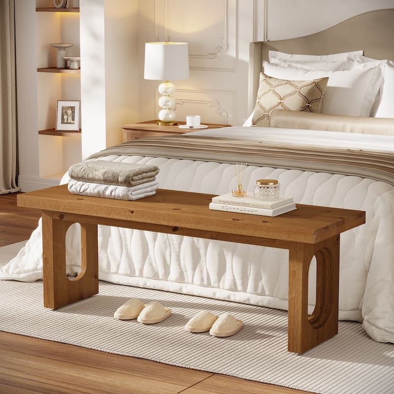 43 Inch Solid Wood Entryway Shoe Bench for Living Room / Bedroom / Hallway / Mudroom - 43.31" L x 13.78" W x 17.72" H