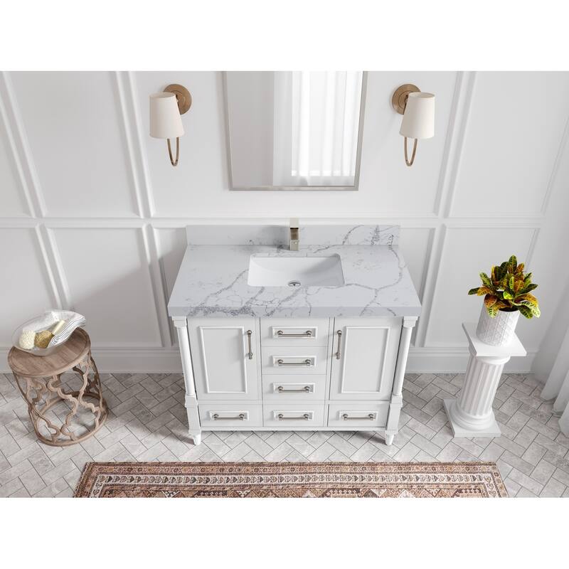 Willow Collections 42 in. W x 22 in. D Aberdeen Single Bowl Sink Bathroom Vanity with Countertop - 2" Venatino - White