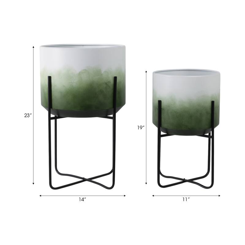 Metal Planters Sleek Modern Stands Decorative Accent Design (Set of 2)