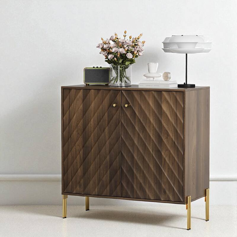 Mid-Century Modern Sideboard Buffet Cabinet with Storage, Walnut Accent Cabinet with Adjustable Shelves for Dining or Entryway