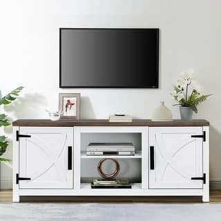 58-inch Farmhouse White Media Console TV Stand for TVs up to 65" with Door and Open Shelves