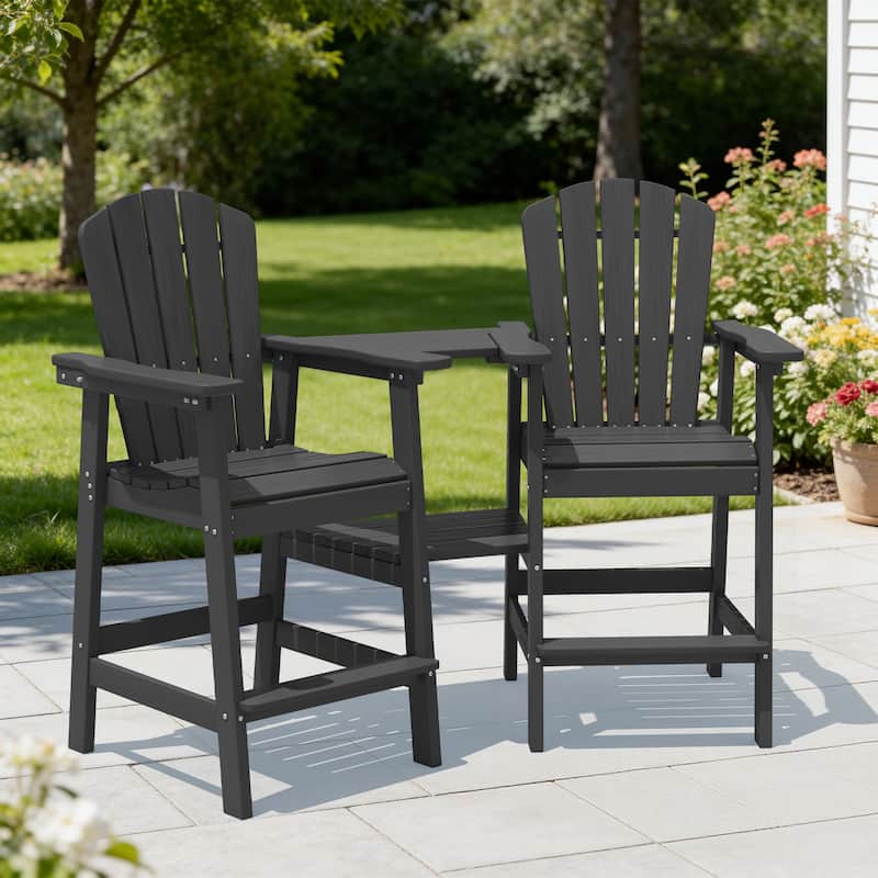 Outdoor Tall Adirondack Chair Set of 2 with Connecting Tray