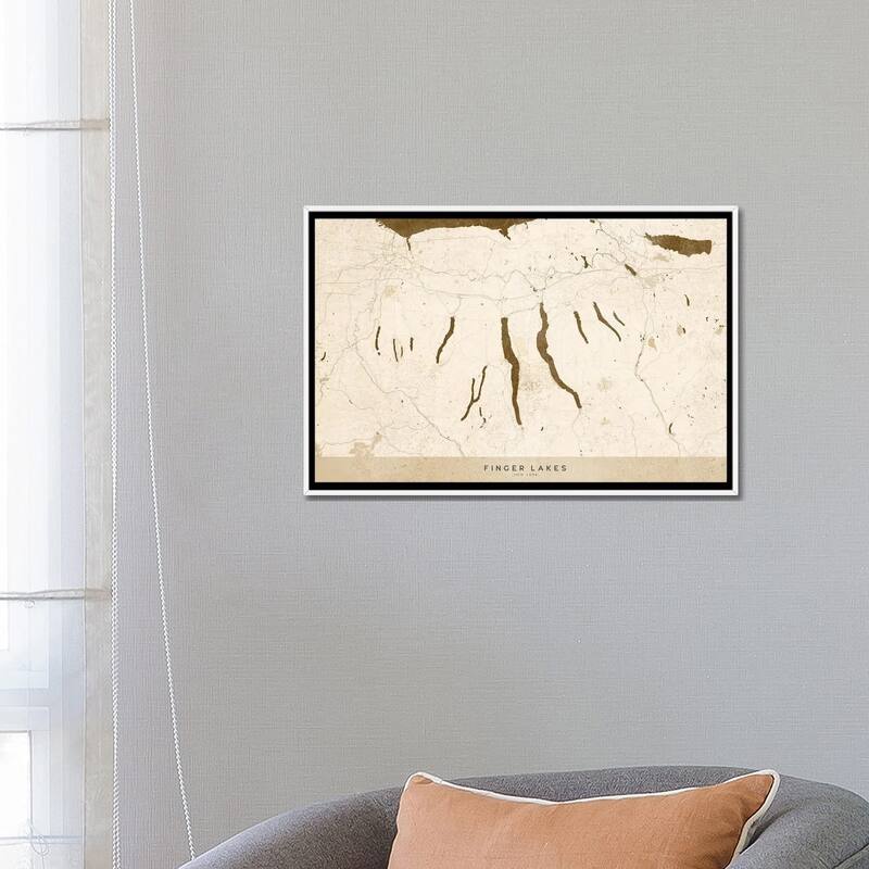 iCanvas "Sepia Vintage Finger Lakes Ny Map" by blursbyai Framed Canvas Print