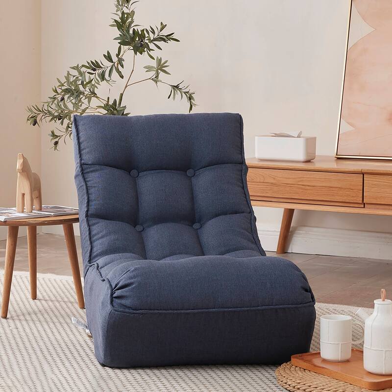 Navy Modern 23.6" High Back Upholstered Adjustable Foldable Buttons Tufted Lounge Chair with Comfortable Backrest