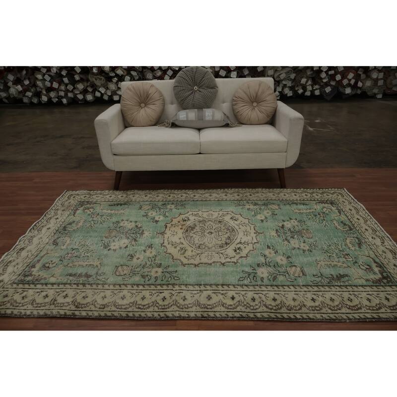 Hand Knotted Oriental 100% Wool Carpet Transitional Floral Green Anatolian Area Rug - 7' 9'' X 4' 10''