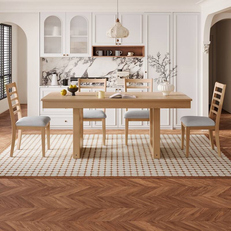 5/7-Piece Set, 60-78" Extendable Dining Table with Upholstered Chairs