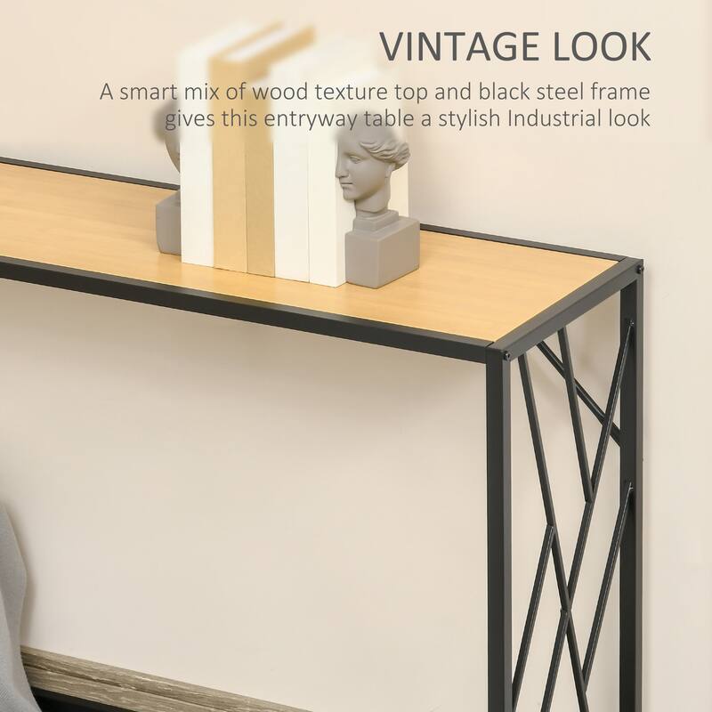 HOMCOM 47.25" Console Table, Industrial Sofa Table with Metal Frame for Living Room, or Hallway, Natural/Black