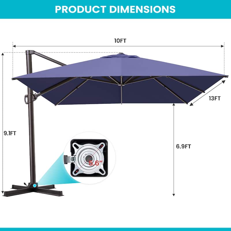 Pellebant 10x13 FT Patio Cantilever Umbrella Outdoor Offset Umbrella with No Base