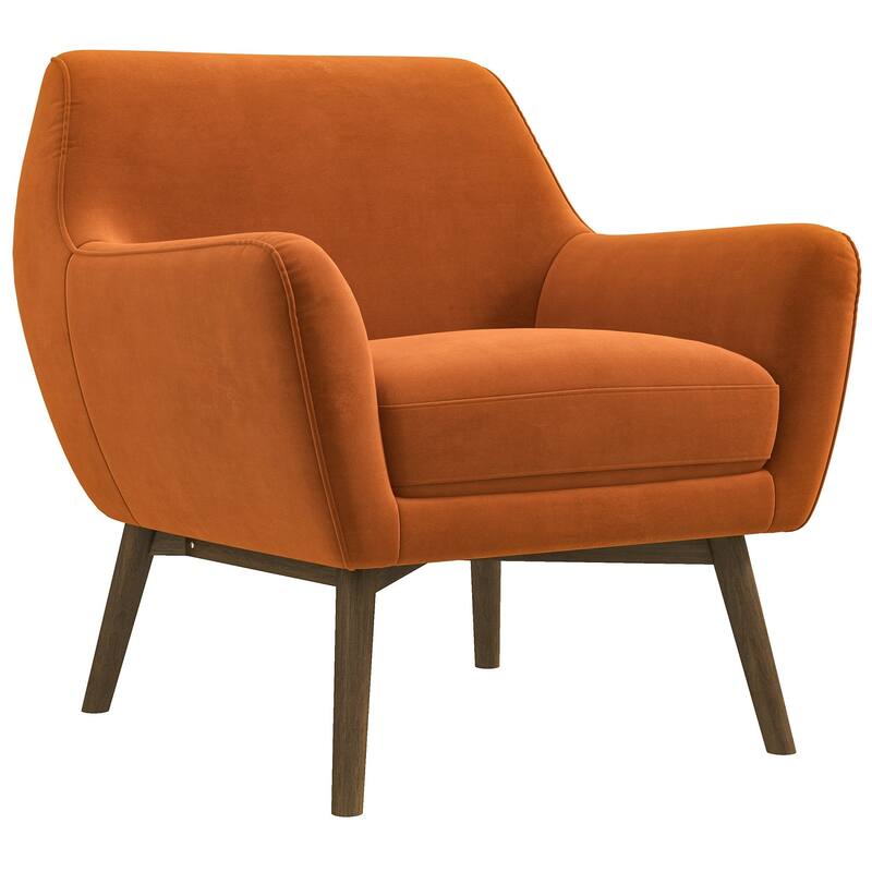 GDFStudio - Panom Modern Velvet Lounge Chair with Walnut Wood Base
