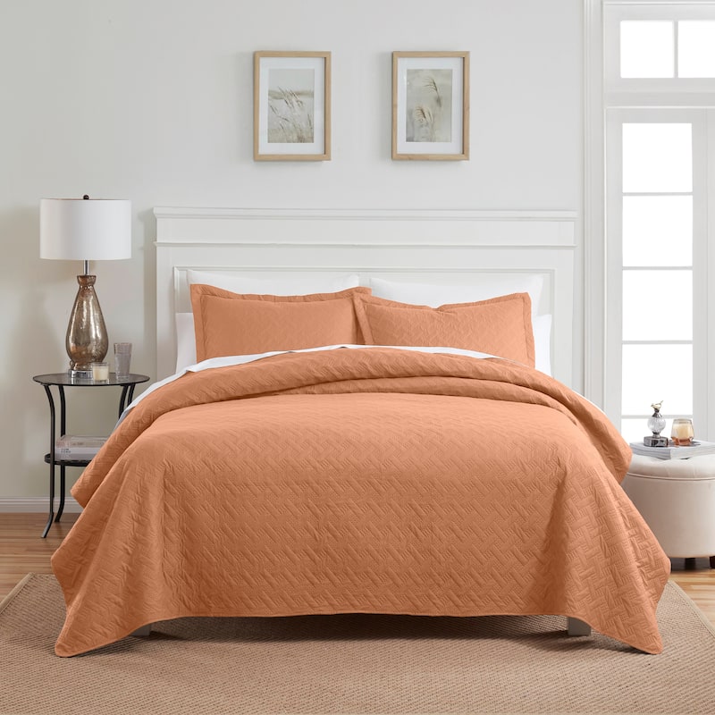 Dan River 2 Piece Basket Pinsonic Quilt Set - White - King
