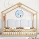 preview thumbnail 4 of 18, Double Twin House,Style Floor Bed with Guardrails ,Compact Design, Natural Wood Finish