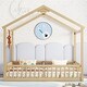 preview thumbnail 5 of 5, Double Twin Size Pine Wood Kids House Floor Bed Frame with Fence & Guardrails, No Box Spring Needed, Natural
