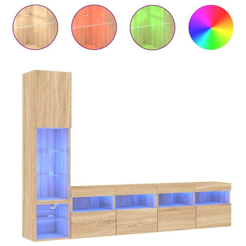 vidaXL TV Wall Units with LED Entertainment Center 4 Piece Engineered Wood - 11.8" x 11.2" x 11.8"