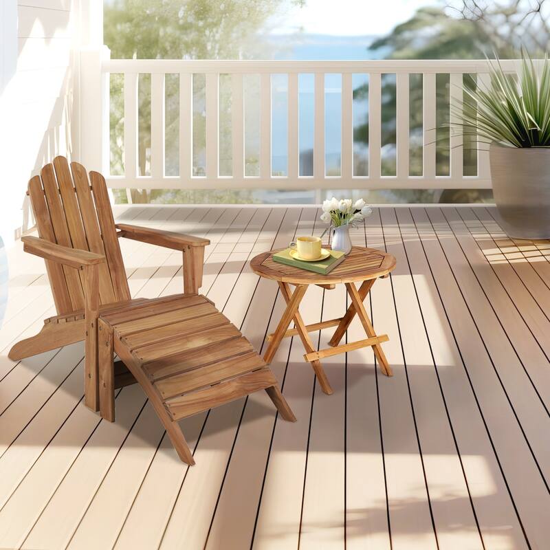Folding Adirondack Chair All Weather Outdoor Chair with Footstool - Teak