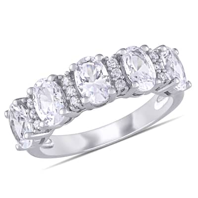 Miadora 3 3/4ct TGW Created White Sapphire 1/10ct TW Diamond Ring in 10k White Gold