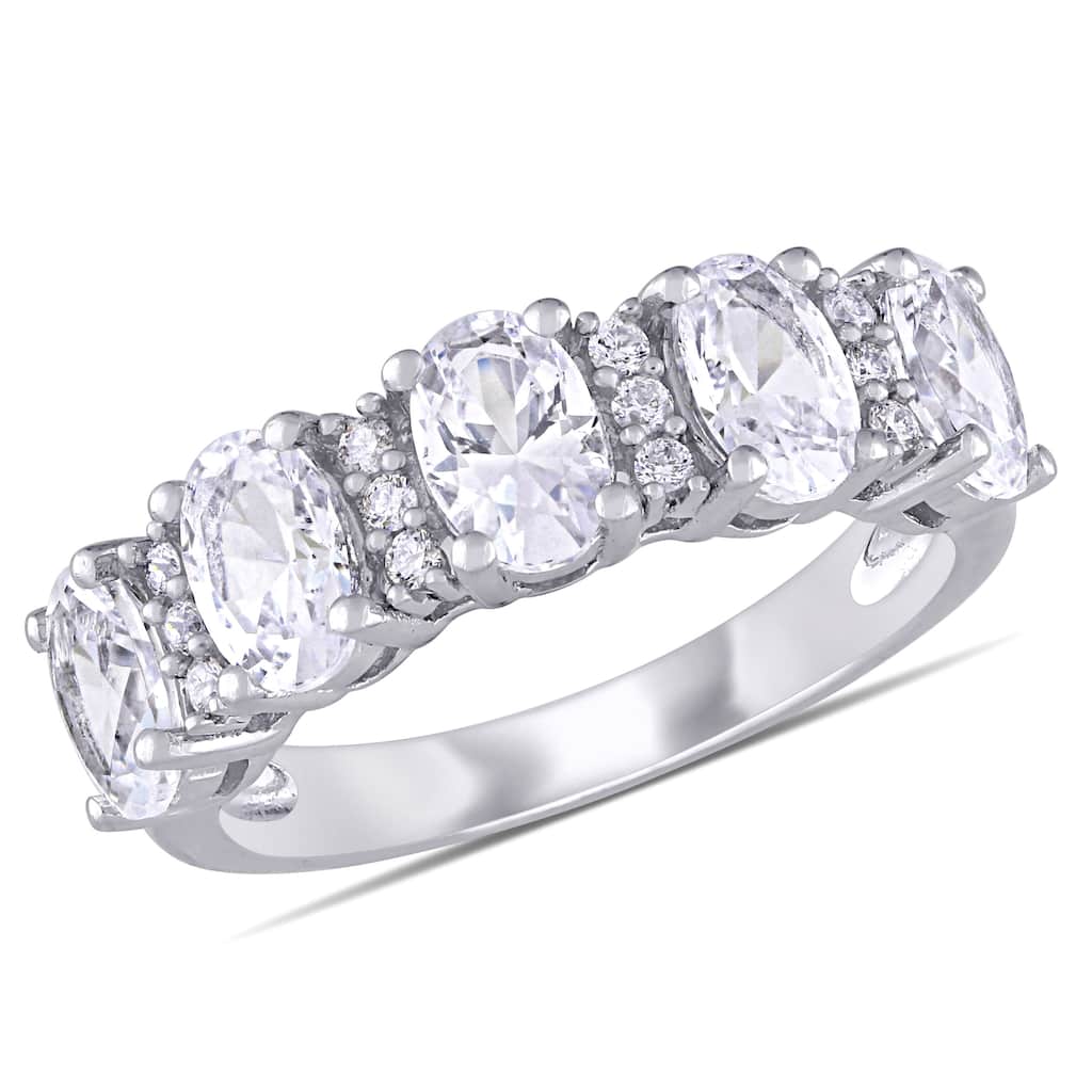 Miadora 3 3/4ct TGW Created White Sapphire 1/10ct TW Diamond Ring in 10k White Gold