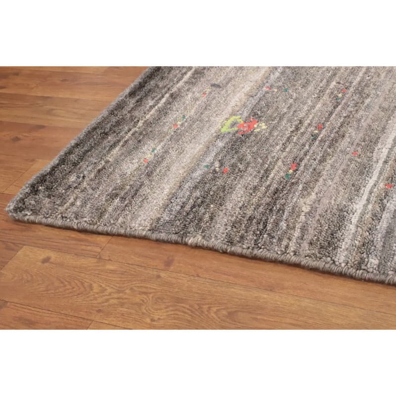 Hand Knotted Oriental Viscose Silk Carpet Tribal Animal Pictorial Greys & Charcoal Gabbeh Area Rug - 11' 7'' X 8' 0''