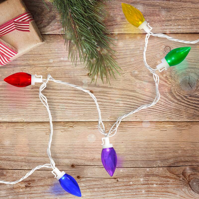 25 Count Multi-Color LED C9 Christmas Lights, 16 ft White Wire