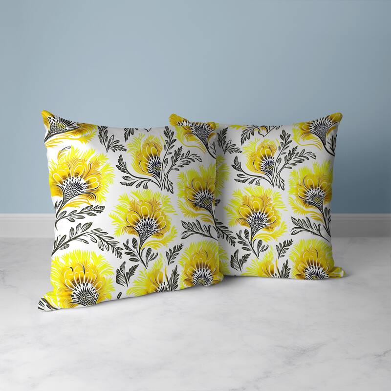 Whimsical Wilds Faux Suede Reversible Throw Pillow White and Yellow