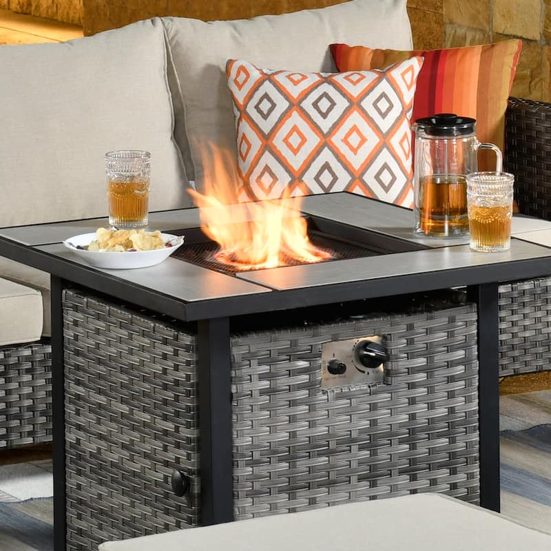 OVIOS 6-piece Patio Outdoor Wicker Conversation Set With 30" Fire Pit