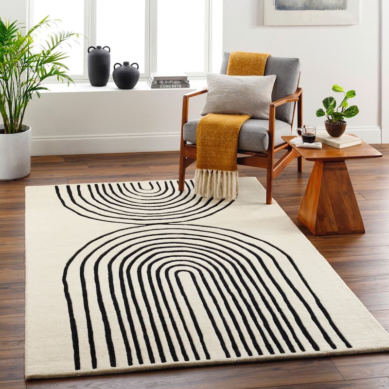 Banastre Handmade Arched Stripes Wool Area Rug - Cream/Black - 8' x 10'