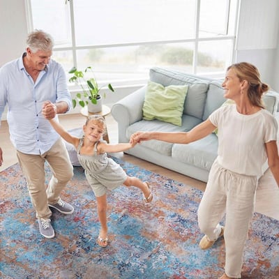 Multicolor 5'x8' Washable Low-Pile Area Rug - Stain Resistant, Non-Slip, Foldable for Indoor Use